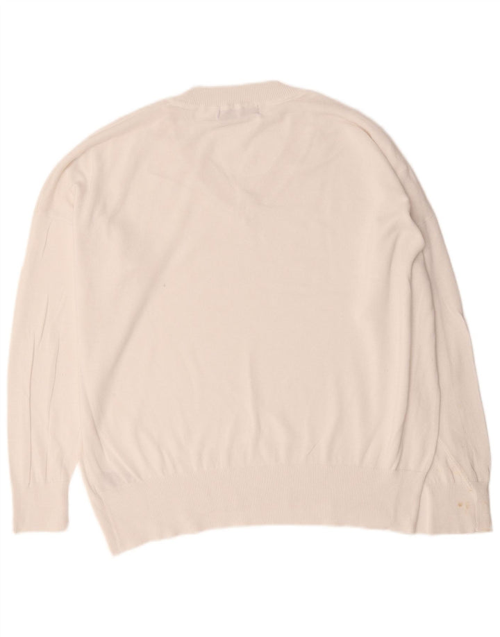 Marks & Spencer Męski sweter z dekoltem w kształcie litery V, XL, biały, bawełniany