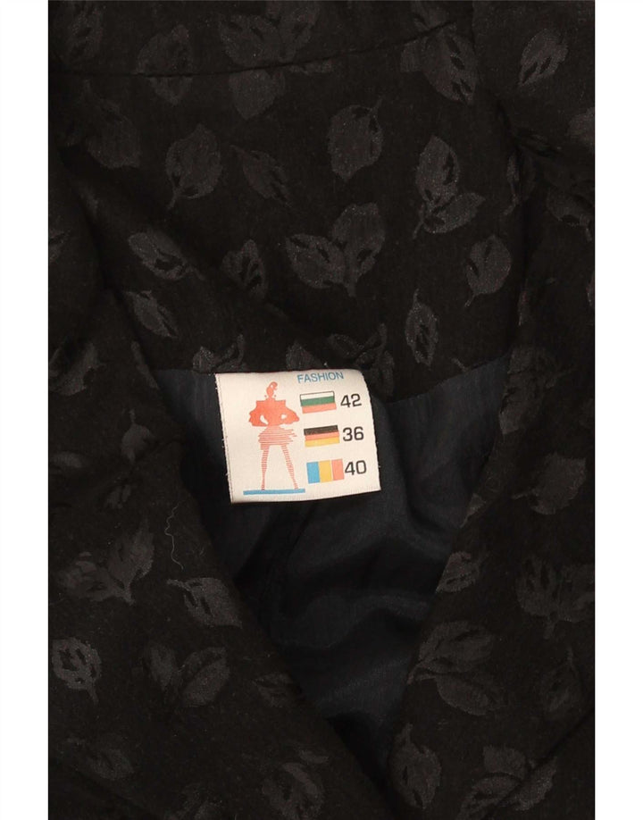 Vintage damska marynarka o długim kroju, zapinana na 6 guzików, IT 40, mała, czarna, w kwiaty