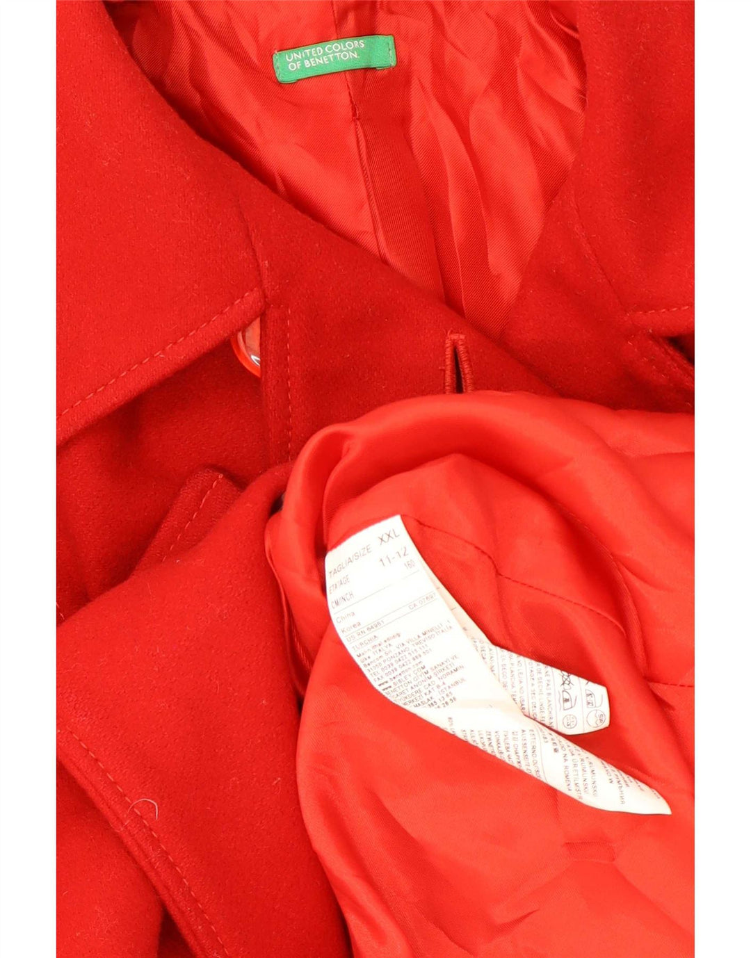 Płaszcz dziewczęcy Benetton Pea 11-12 lat 2XL czerwona wełniana