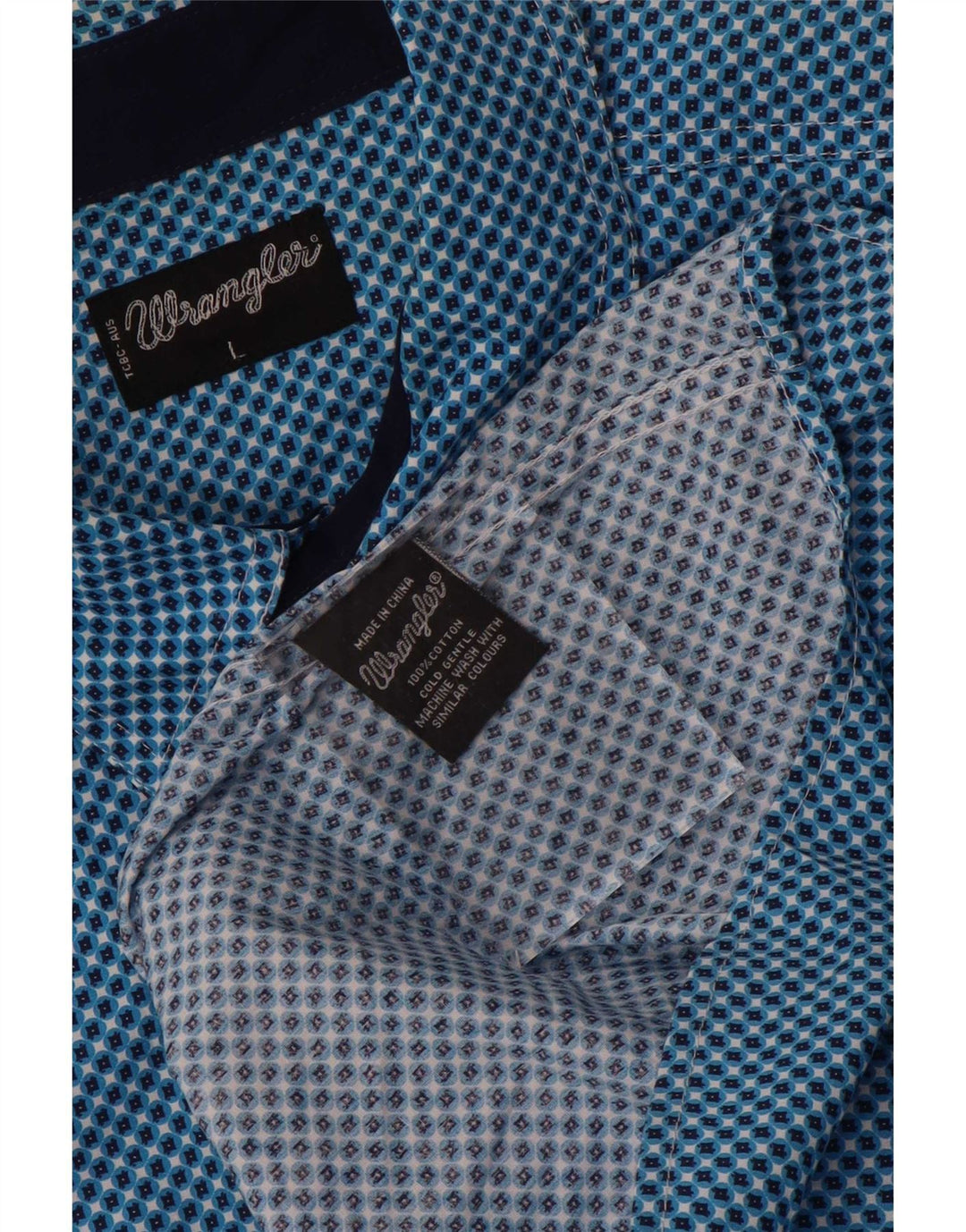 Męska koszula z krótkim rękawem Wrangler, duża niebieska, geometryczna bawełna