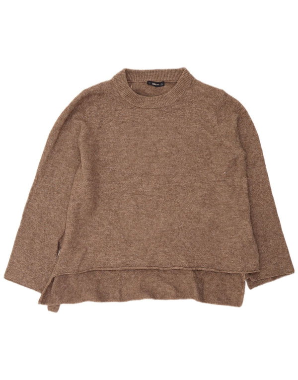 Damski sweter Zara o luźnym kroju z okrągłym dekoltem UK 10 Mały brązowy akryl