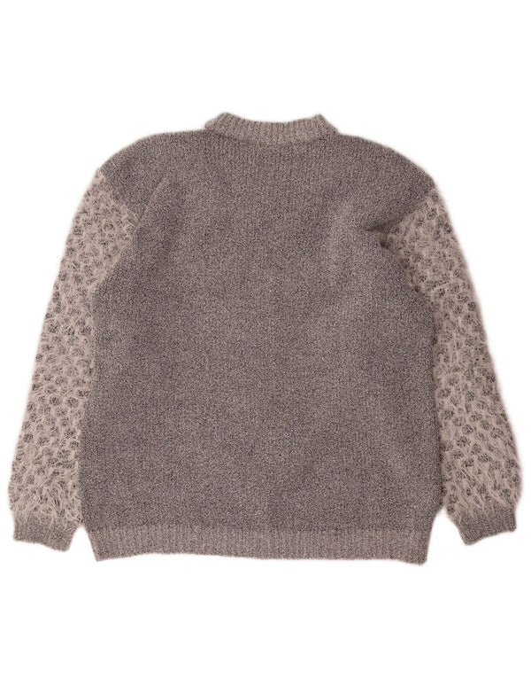 Sweter damski w stylu vintage z okrągłym dekoltem UK 20 2XL Szary, akrylowy blok kolorów