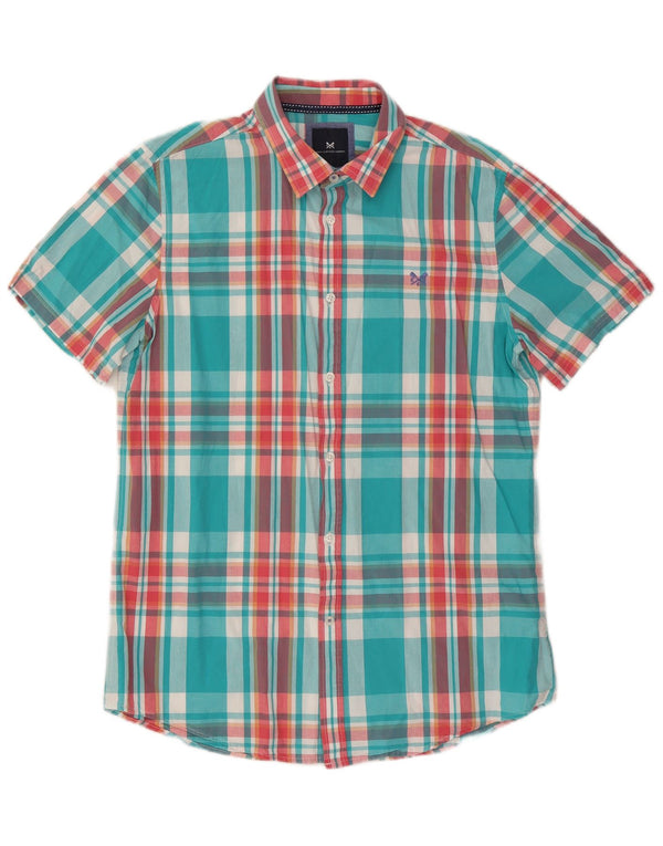 Crew Clothing Męska koszula z krótkim rękawem, duża, niebieska, bawełniana krata