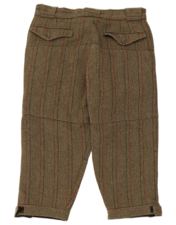 Męskie proste spodnie capri w stylu vintage W32 L18 Khaki, wełniane paski
