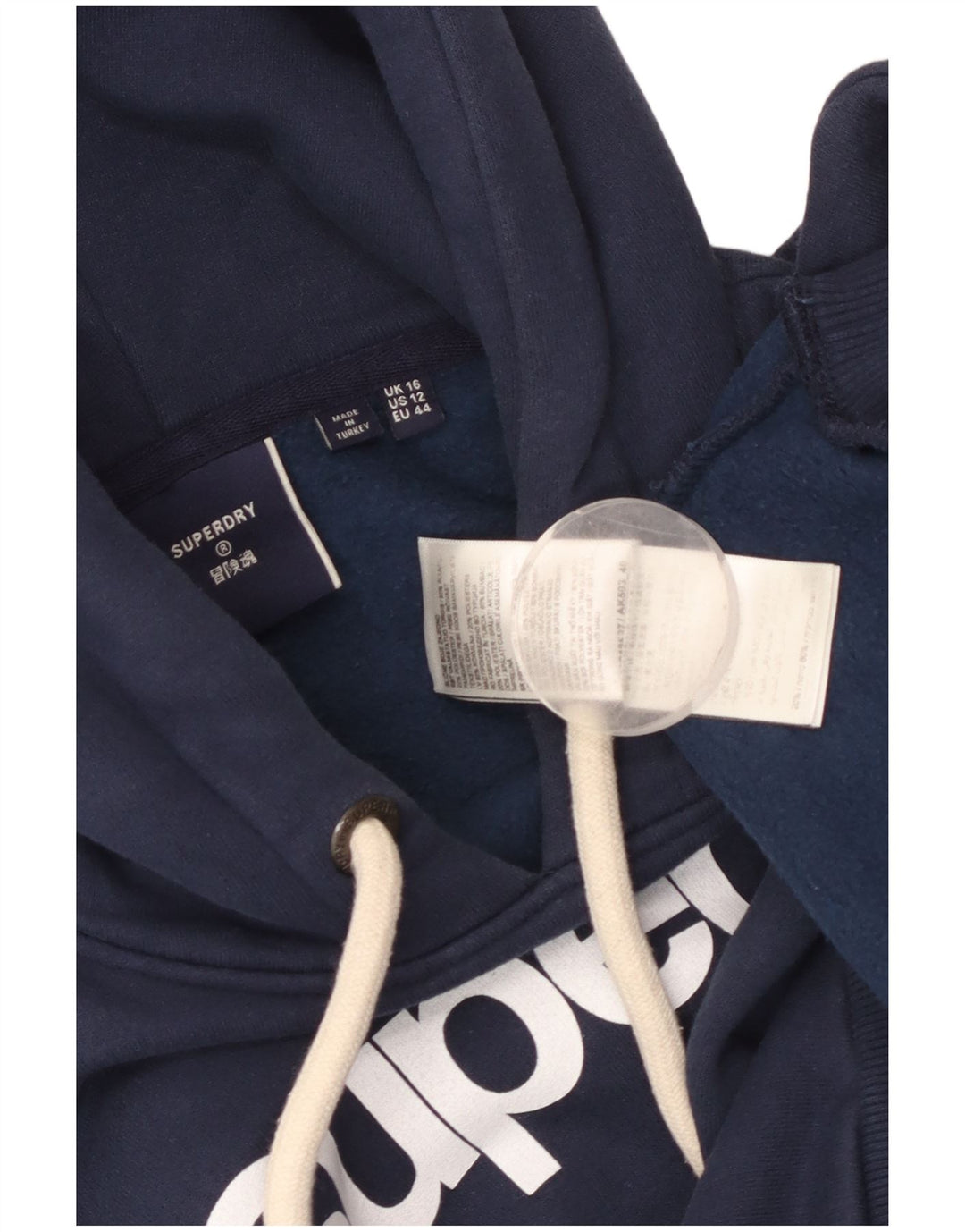 Damski sweter z kapturem i grafiką SUPERDRY UK 16, duży, granatowy, bawełniany