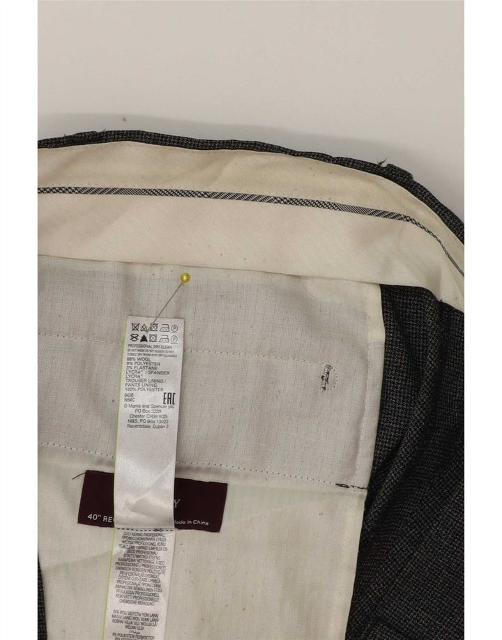 Marks & Spencer Męskie zwężane spodnie garniturowe W40 L31 Szara wełniana klasyczna