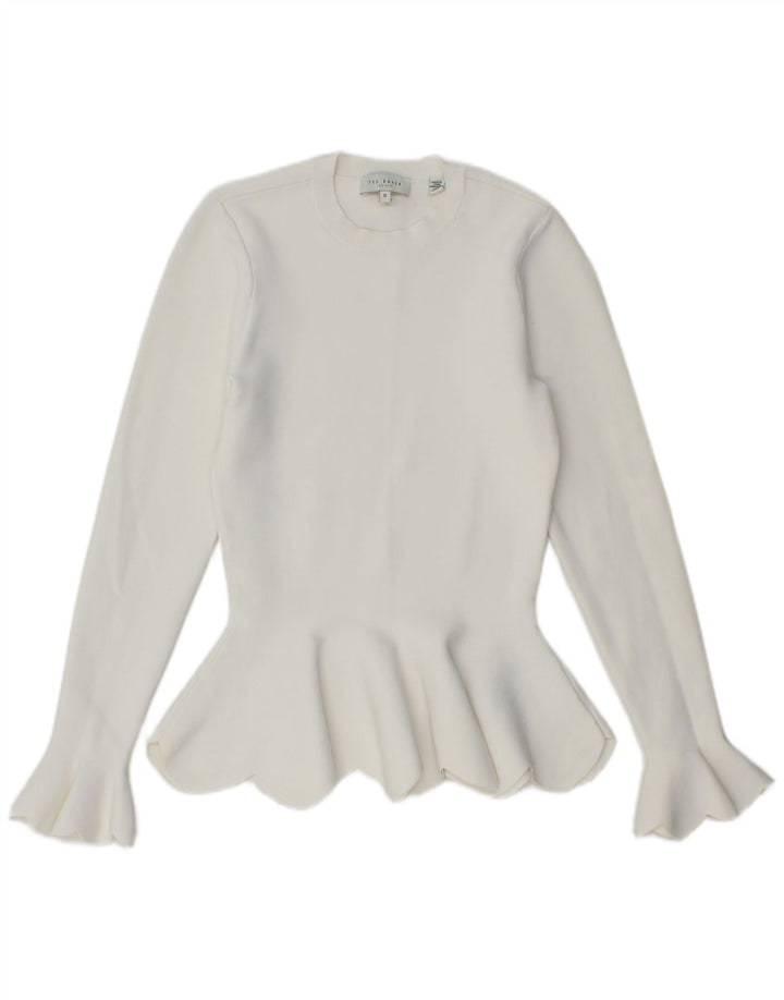 Damski sweter Ted Baker z okrągłym dekoltem, rozmiar 0 2XS, biała wiskoza
