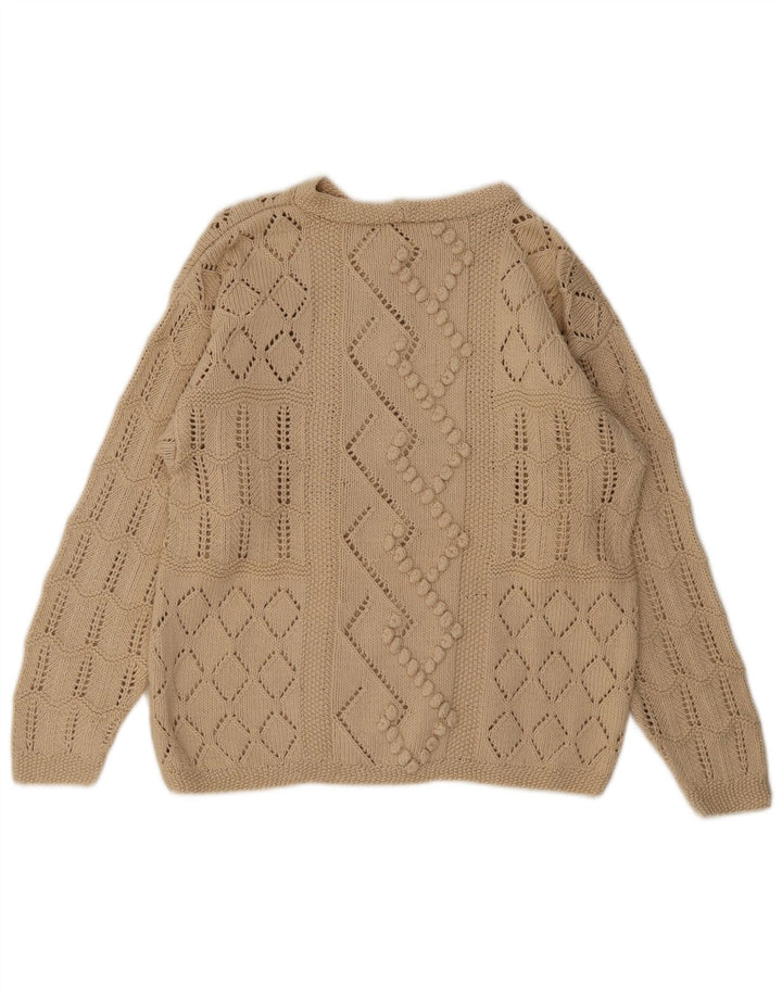 Sweter damski w stylu vintage z dekoltem w łódkę UK 14 średni beż