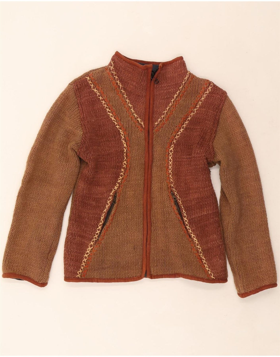 Sweter damski w stylu vintage, UK 12, średni brąz, blok kolorów
