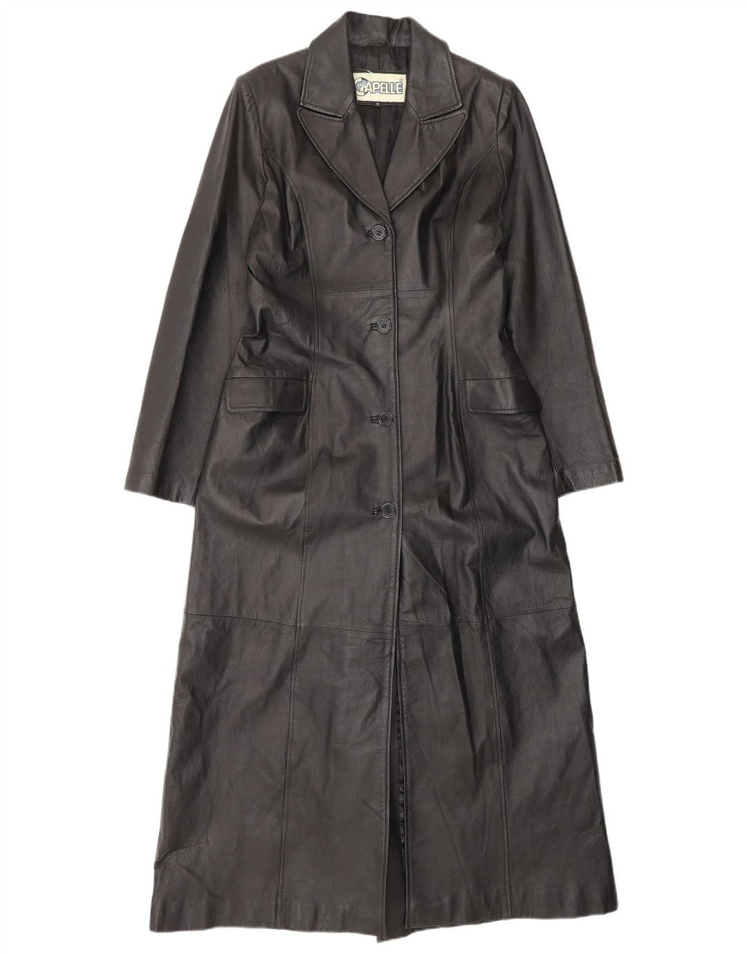 Damski płaszcz skórzany CAPELLE UK 12, średnia czarna skóra