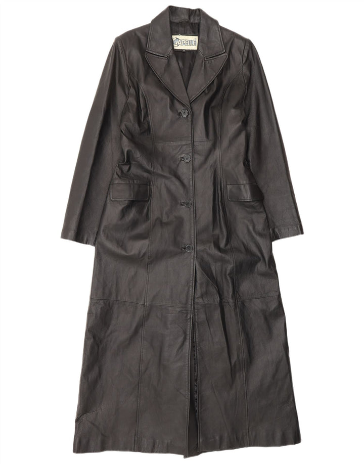 Damski płaszcz skórzany CAPELLE UK 12, średnia czarna skóra