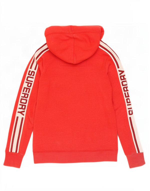 Damski sweter z kapturem Superdry z grafiką, UK 10, mały, czerwony, bawełniany w bloki kolorów