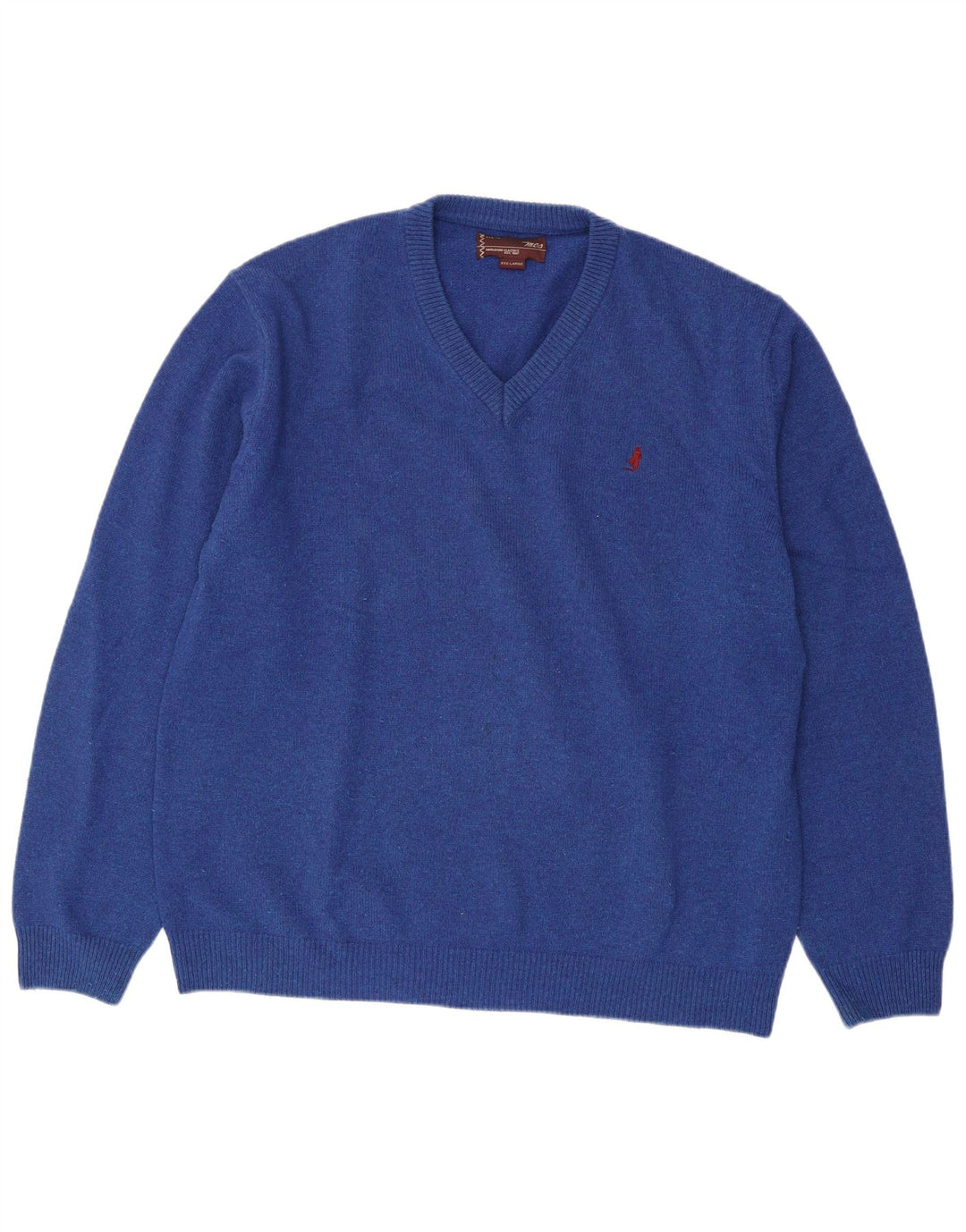 Marlboro Classics Męski sweter z dekoltem w kształcie litery V, 3XL, niebieska wełna