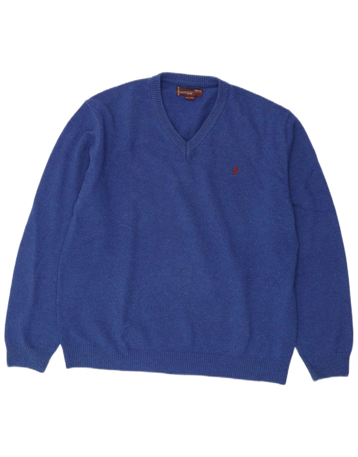 Marlboro Classics Męski sweter z dekoltem w kształcie litery V, 3XL, niebieska wełna