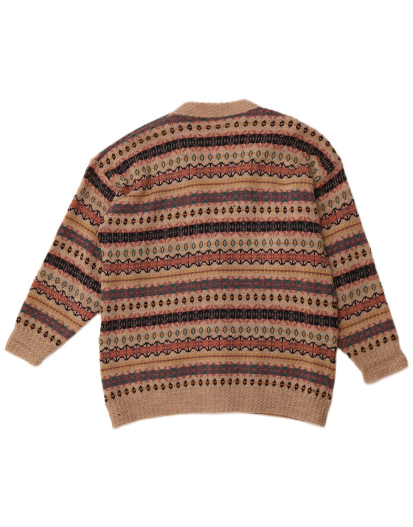 Sweter damski VINTAGE UK 14, duży, brązowy, wełna Fair Isle