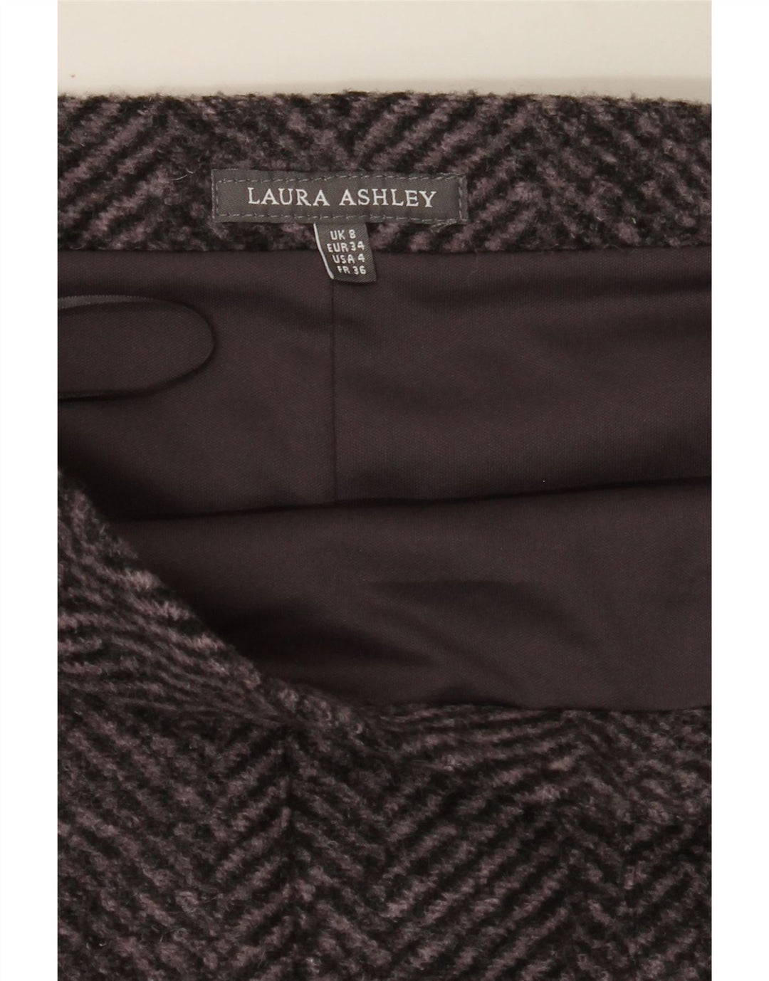 LAURA ASHLEY Womens A-Line Skirt UK 8 Small W30 Grey Herringbone Vintage Laura Ashley and Second-Hand Laura Ashley from Messina Hembry 