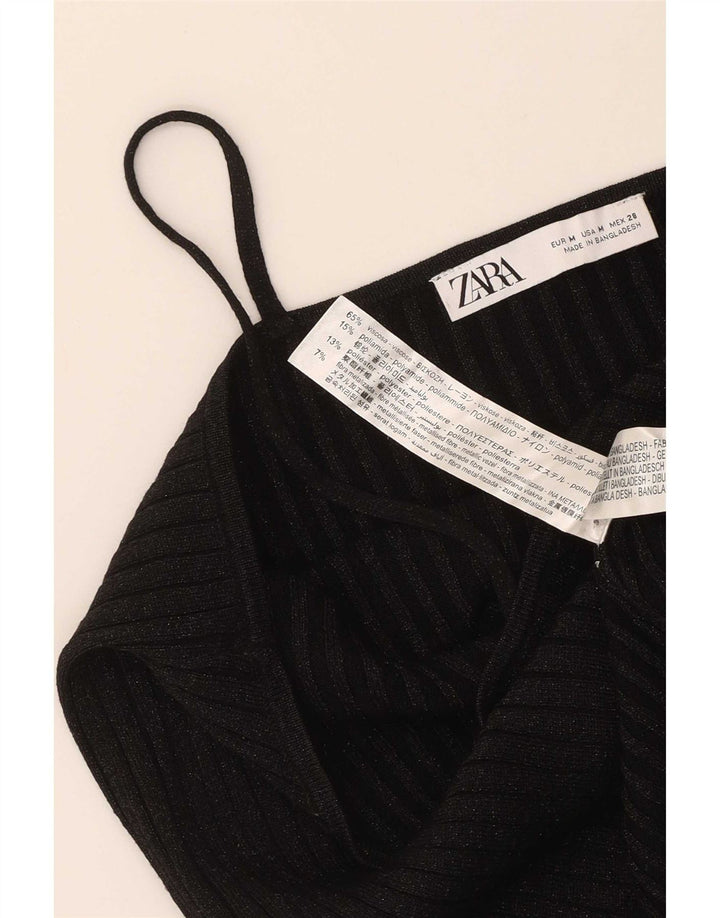 Damski top na ramiączkach Zara UK 12, średnia czarna wiskoza z plamkami