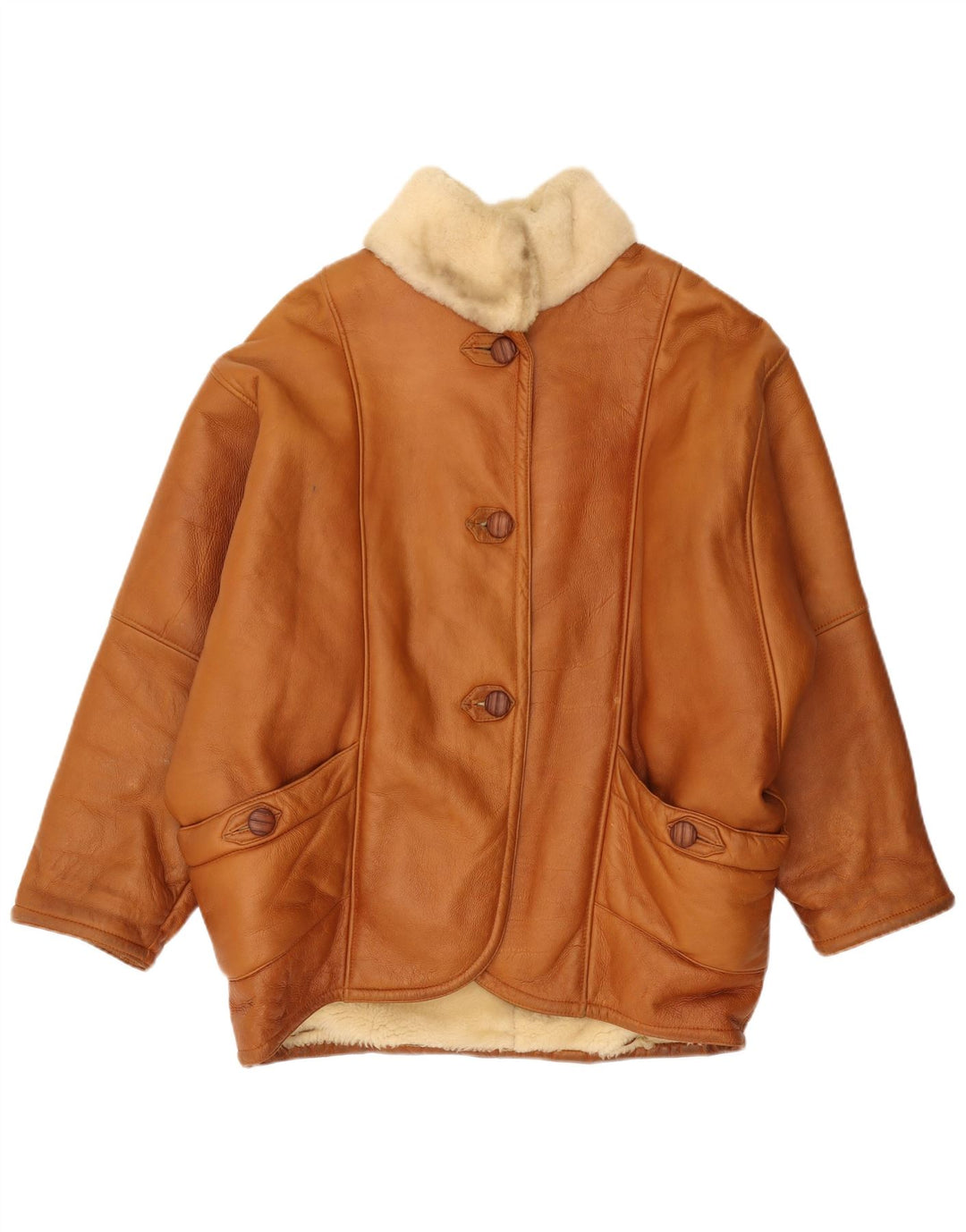 Vintage damska oversize'owa kurtka shearling IT 44 średni brąz