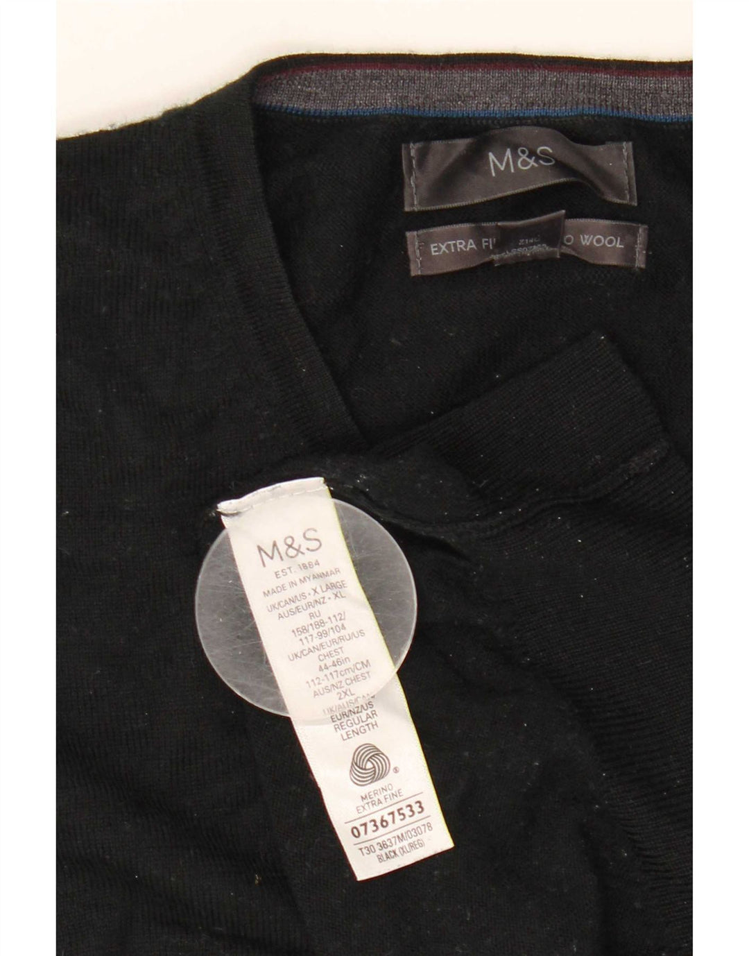 Marks & Spencer Męski sweter z dekoltem w kształcie litery V, XL, czarna, wełna merynosów