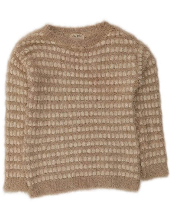 Sweter dziewczęcy Zara z dekoltem w łódkę 13-14 lat, beżowy, akrylowy w kratkę