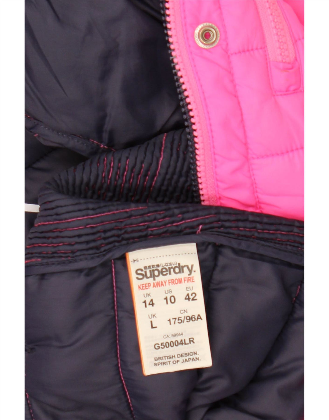 Damska ocieplana kurtka z kapturem Superdry UK 14, duża, różowa, poliester