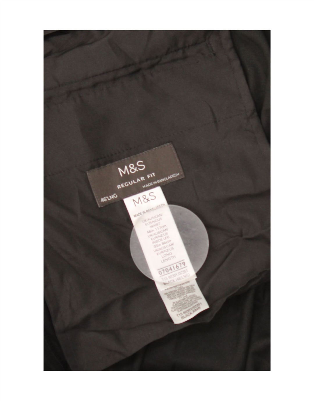 Męskie spodnie garniturowe Marks & Spencer o regularnym kroju W46 L33, czarny poliester