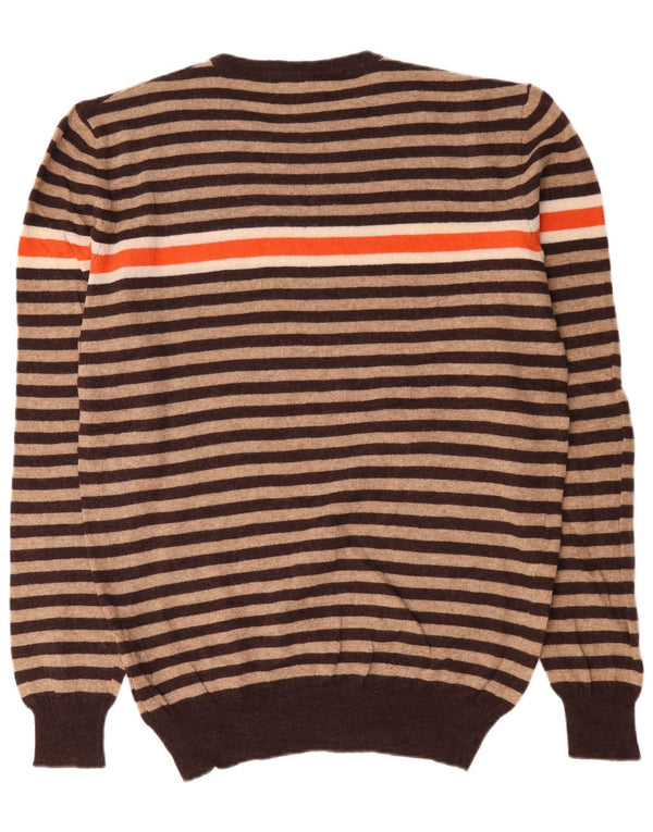 Woolrich Męski sweter z okrągłym dekoltem XL, wełniany w beżowe paski