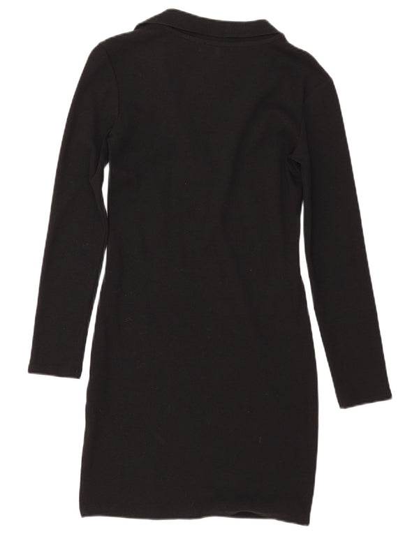 ZARA Womens Long Sleeve Polo Dress UK 12 Medium Black Cotton