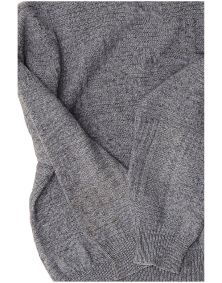 Męski sweter z okrągłym dekoltem w stylu VINTAGE, duży, szary, akrylowy