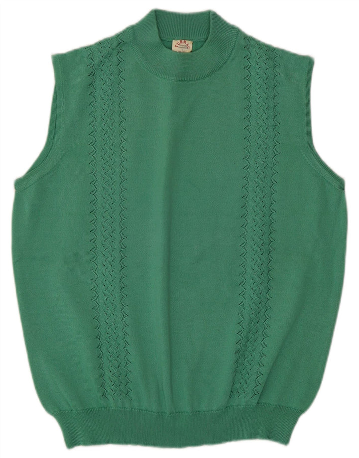 Tank top damski w stylu vintage z kamizelką UK 14, średni zielony octan