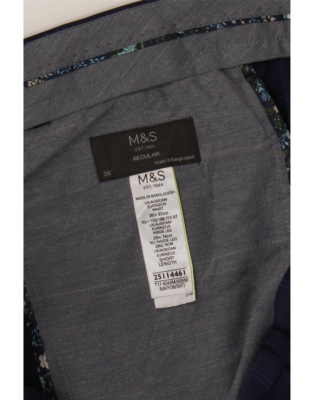 Męskie spodnie garniturowe Marks & Spencer o regularnym kroju W38 L29 w granatową kratkę