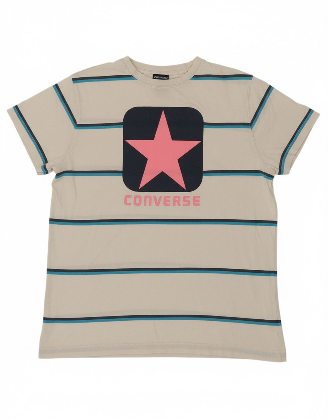 CONVERSE Womens Graphic T-Shirt Top UK 10 Small Off White Striped