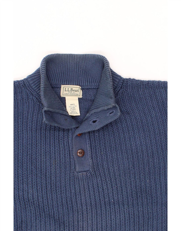 L.L.BEAN Męski sweter zapinany na guziki, średnioniebieski, bawełniany
