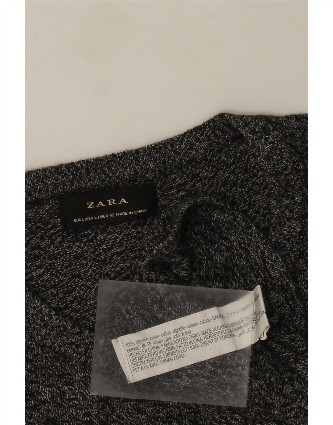 Męski sweter Zara z okrągłym dekoltem, duży, szary, bawełniany w cętki