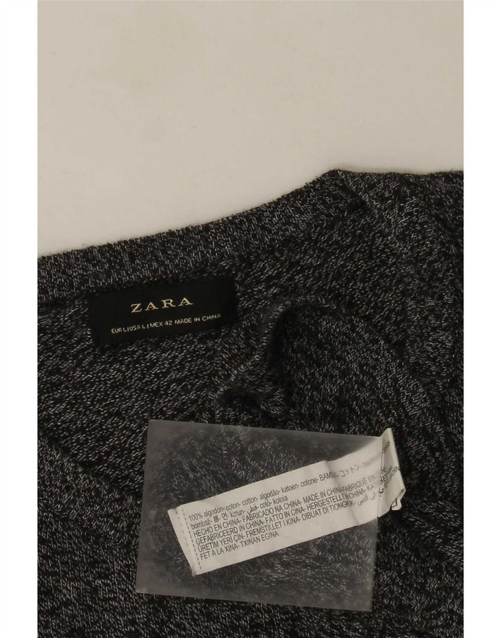 Męski sweter Zara z okrągłym dekoltem, duży, szary, bawełniany w cętki
