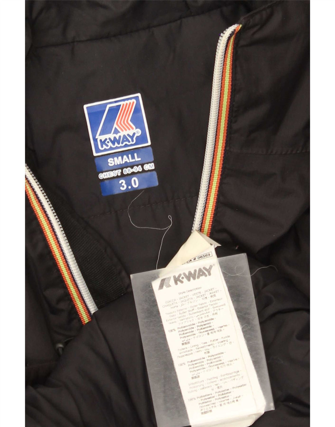 Damska kurtka przeciwdeszczowa K-Way z kapturem, oversize UK 10, mała, czarna, z poliamidu