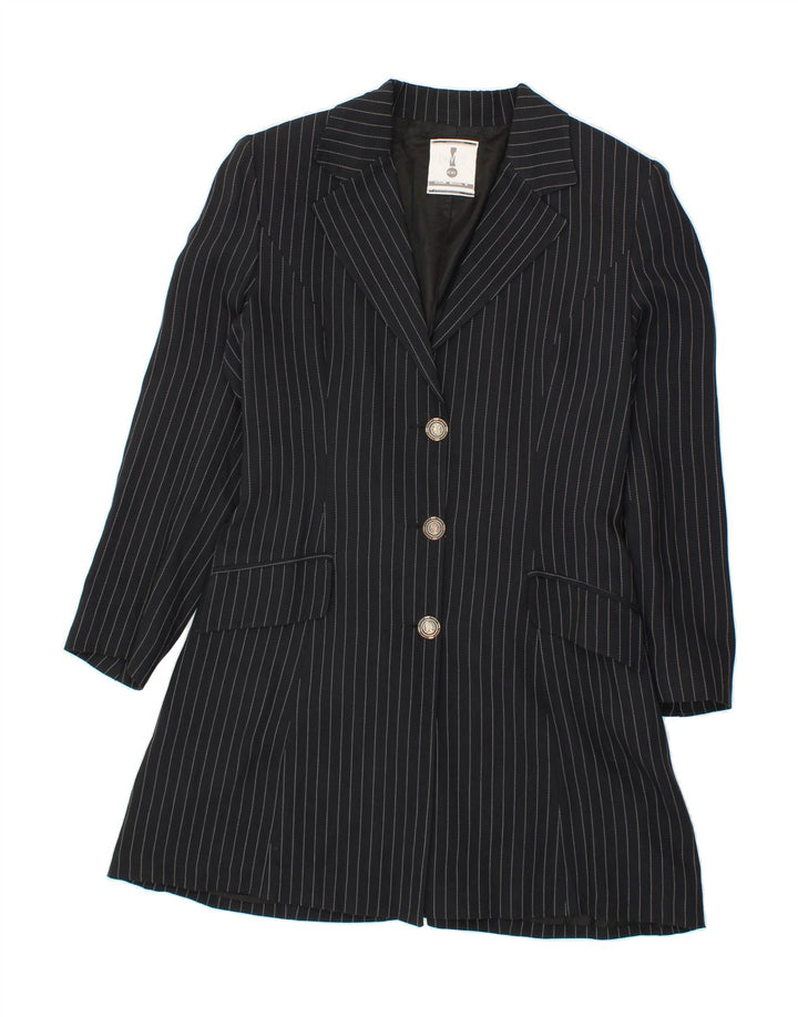 VINTAGE Womens Overcoat UK 12 Medium Black Pinstripe Vintage Vintage and Second-Hand Vintage from Messina Hembry 