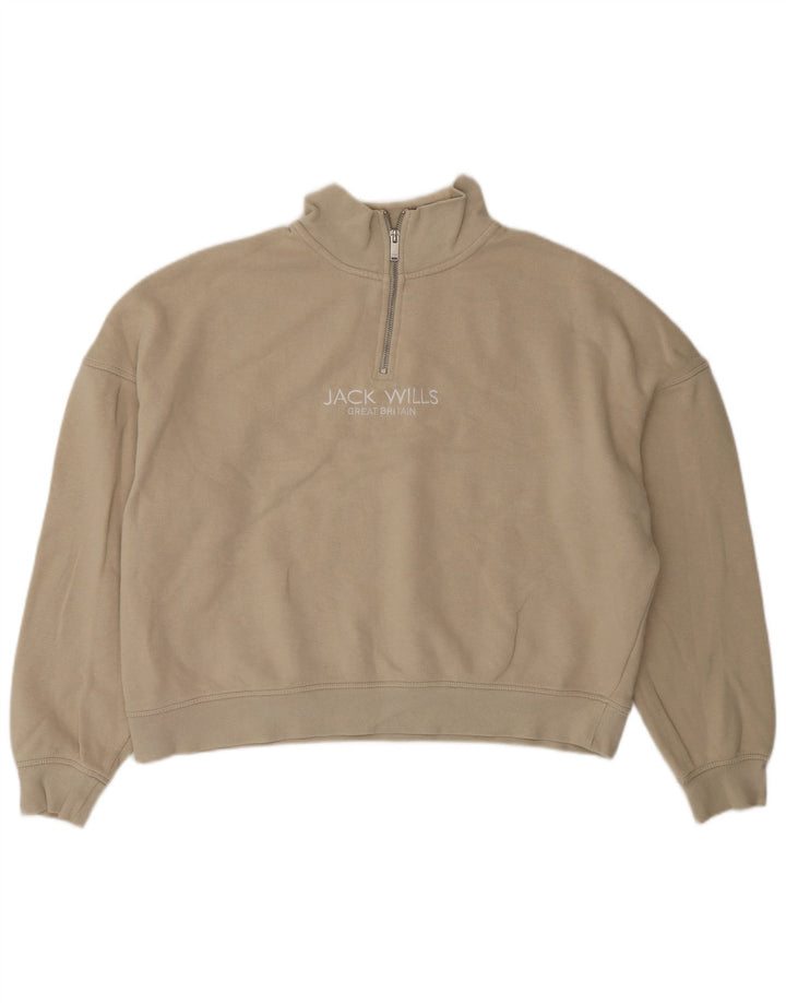 JACK WILLS Damski sweter oversize z zamkiem błyskawicznym, UK 14, duży, beżowy