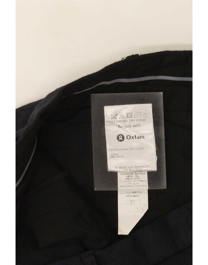 Marks & Spencer Męskie proste spodnie garniturowe W40 L29 Granatowo-wełniane
