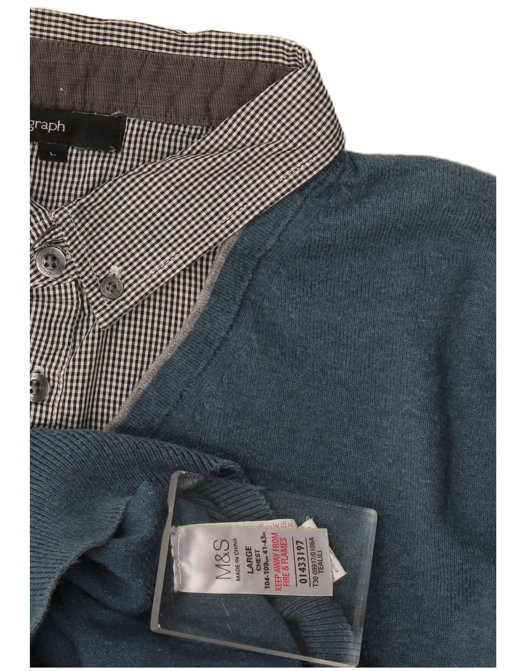 Marks & Spencer Męski sweter polo z autografem, duży, niebieski, bawełniany