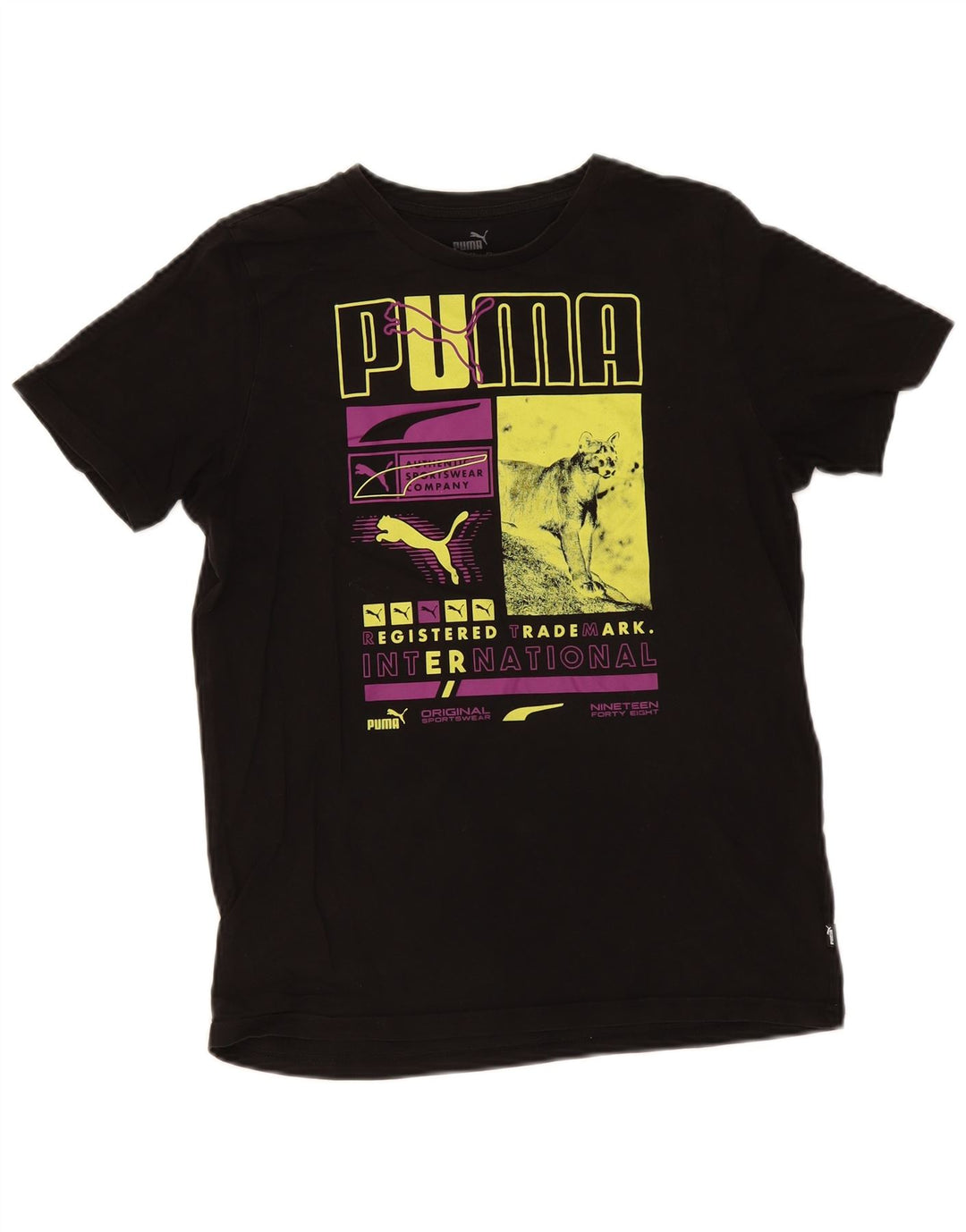 Męski T-shirt z grafiką Puma, mały, czarny, bawełniany