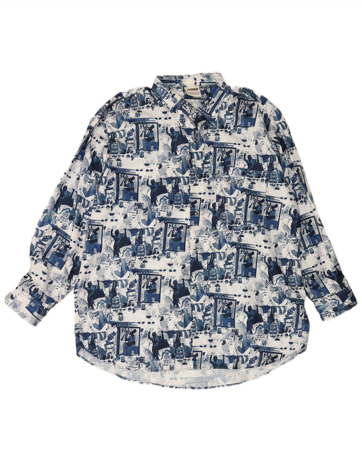 VINTAGE Mens Abstract Pattern Shirt XL Blue