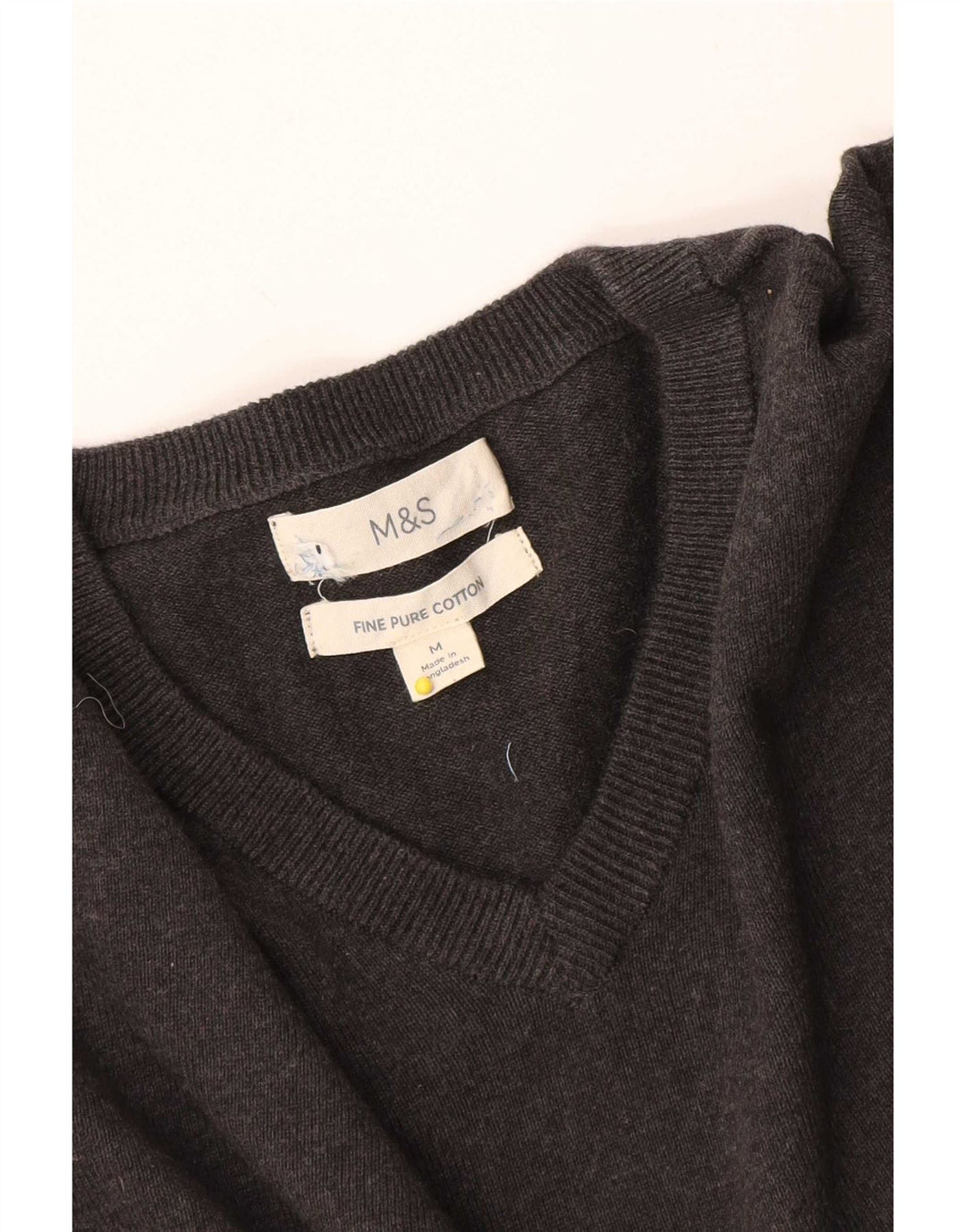 Marks & Spencer Męski sweter z dekoltem w kształcie litery V, średnioszary, bawełniany