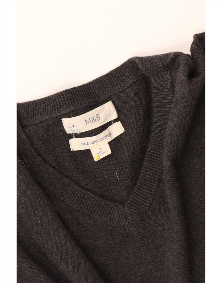 Marks & Spencer Męski sweter z dekoltem w kształcie litery V, średnioszary, bawełniany