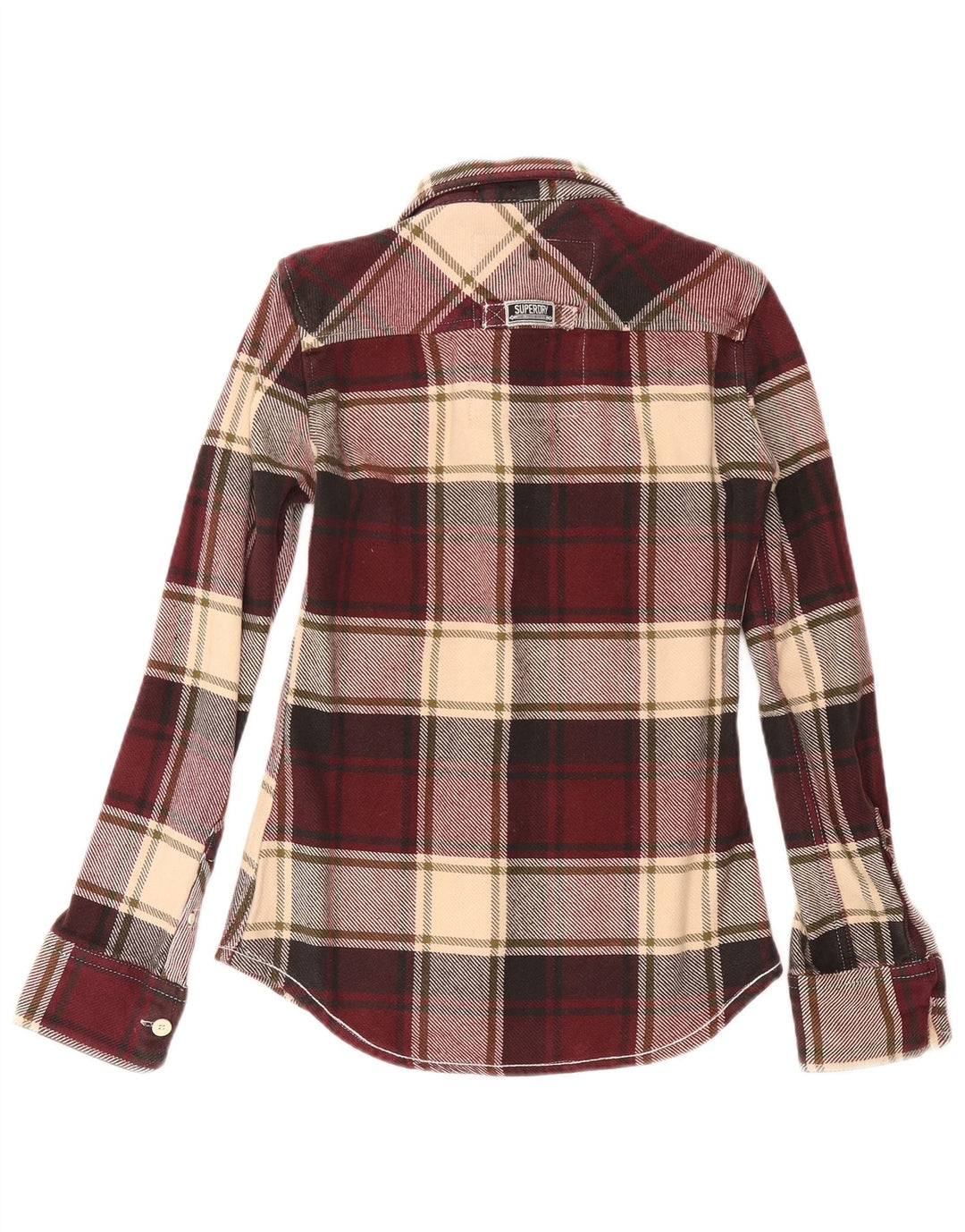 Męska koszula flanelowa Superdry, mała, bordowa, bawełniana w kratkę