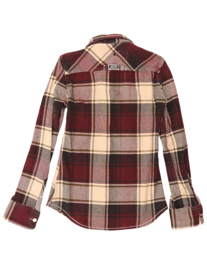 Męska koszula flanelowa Superdry, mała, bordowa, bawełniana w kratkę