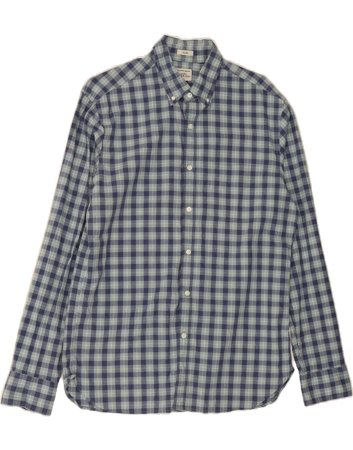 J. CREW Mens Slim Shirt Medium Navy Blue Check Cotton Vintage J. Crew and Second-Hand J. Crew from Messina Hembry 