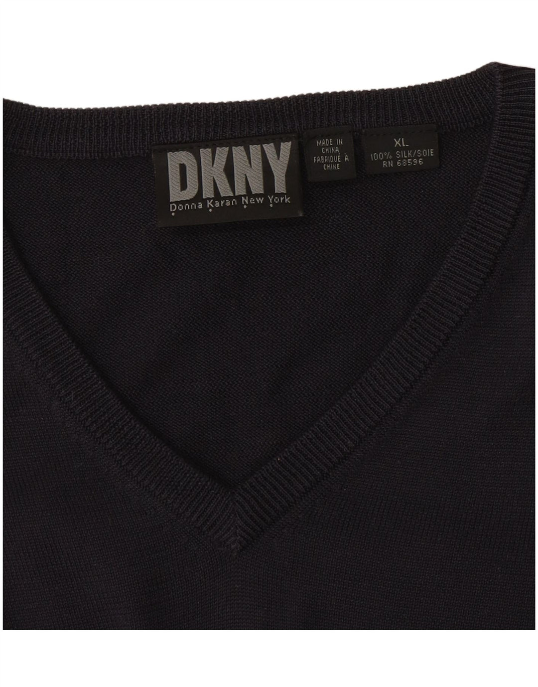 Dkny Męski sweter z dekoltem w kształcie litery V XL, granatowy, jedwabny
