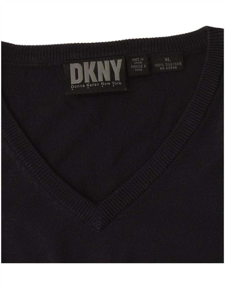 Dkny Męski sweter z dekoltem w kształcie litery V XL, granatowy, jedwabny