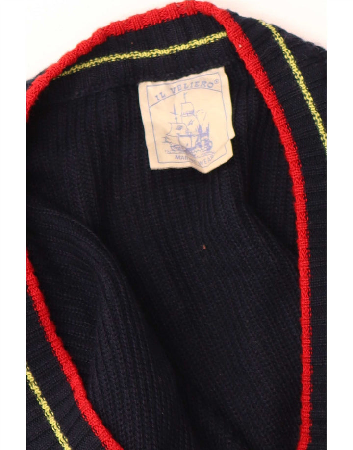 Sweter męski w stylu vintage, duży, granatowy, wełniany